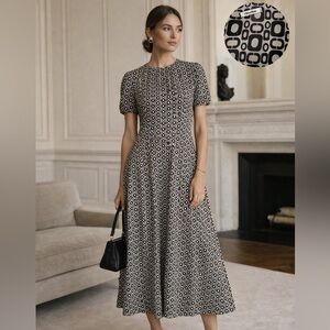 S Max Mara Geometric Printed Silk Midi Dress